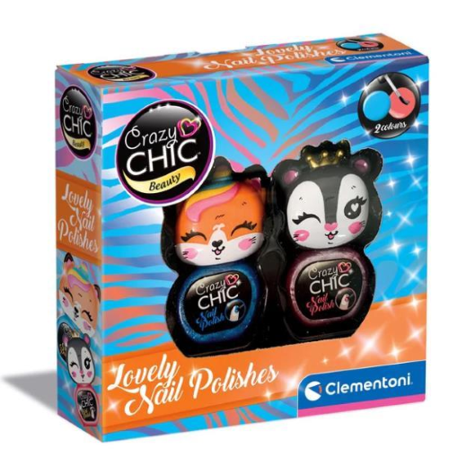 CLEMENTONI CRAZY CHIC LOVELY NAIL POLISHES SET CON 2 SMALTI A BASE D'ACQUA ATOSSICI PANTERA E VOLPE